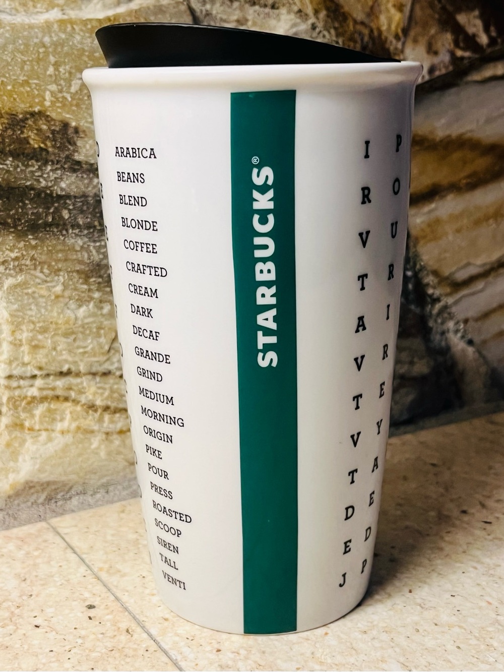 Vintage Starbucks White Word Search
Alphabet Crossword Traveler Mug 12 oz 2016